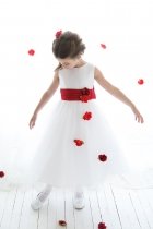White/Red Classy Satin with Tulle Skirt Flower Girl Dress